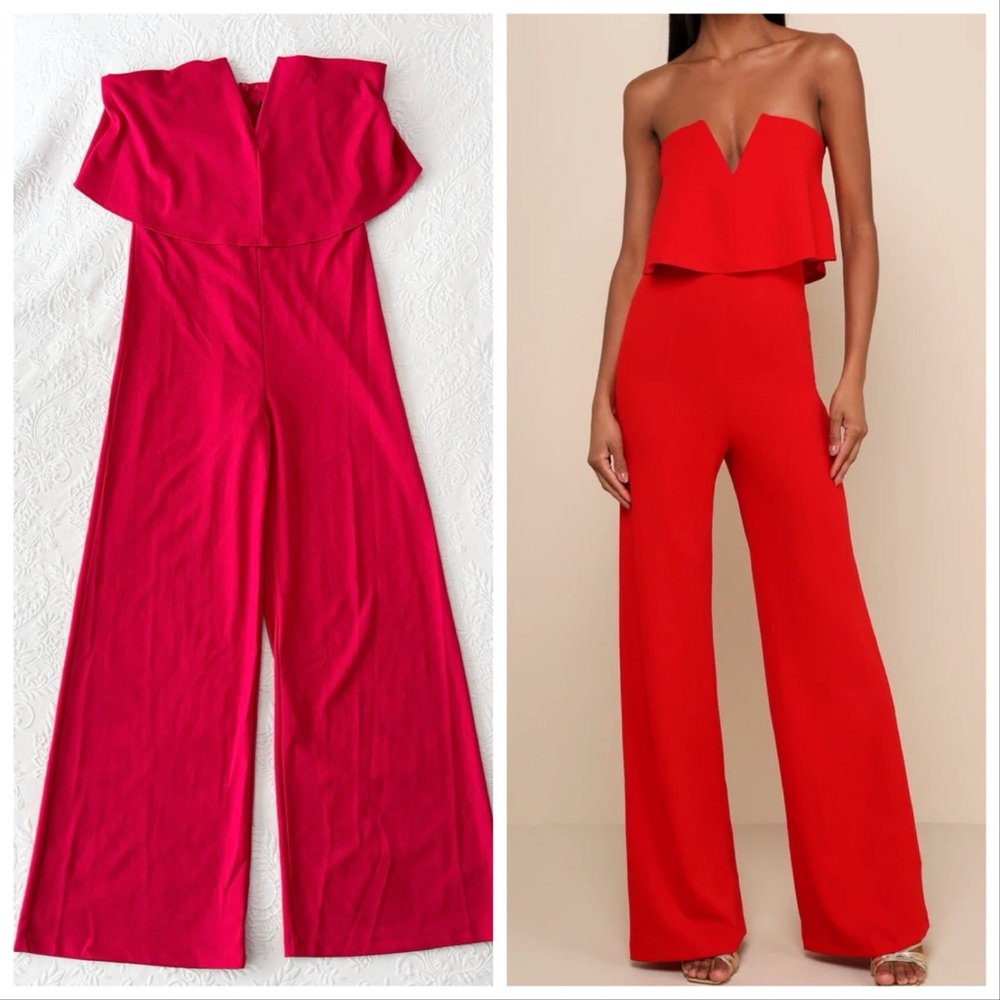 NWT Lulus Power of Love Red Strapless Jumpsuit XLarge